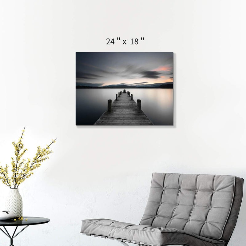 Hardy Gallery Lake Pier Canvas Wall Art: Vintage Wooden Dock Artwork Painting for Living Room (24'' x 18'' x 1 Panel) - Image 2